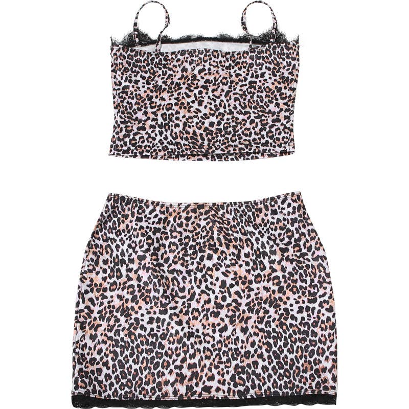 LEOPARD PRINT MIDRIFF HALTER SKIRT HIP WRAP SET