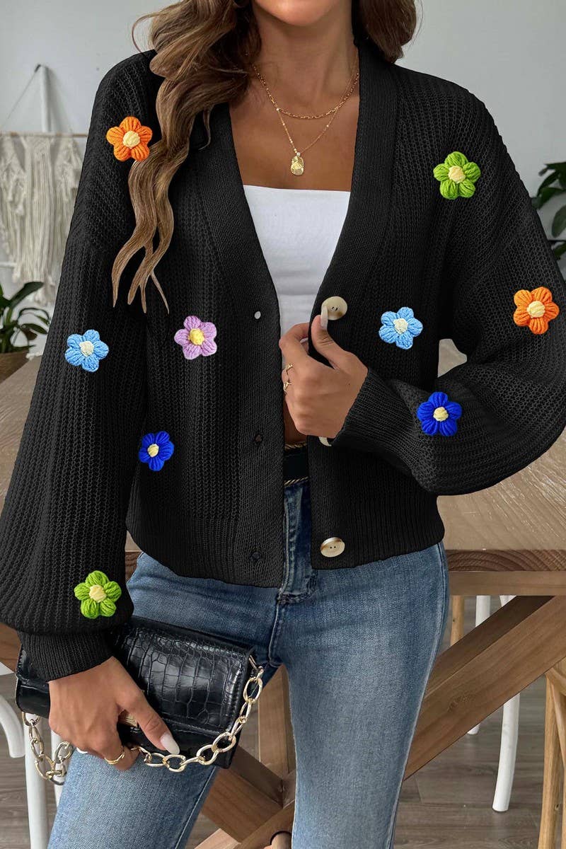 CWOSWL07386_WOMEN CROCHET PATCHWORK SHORT KNIT CARDIGAN