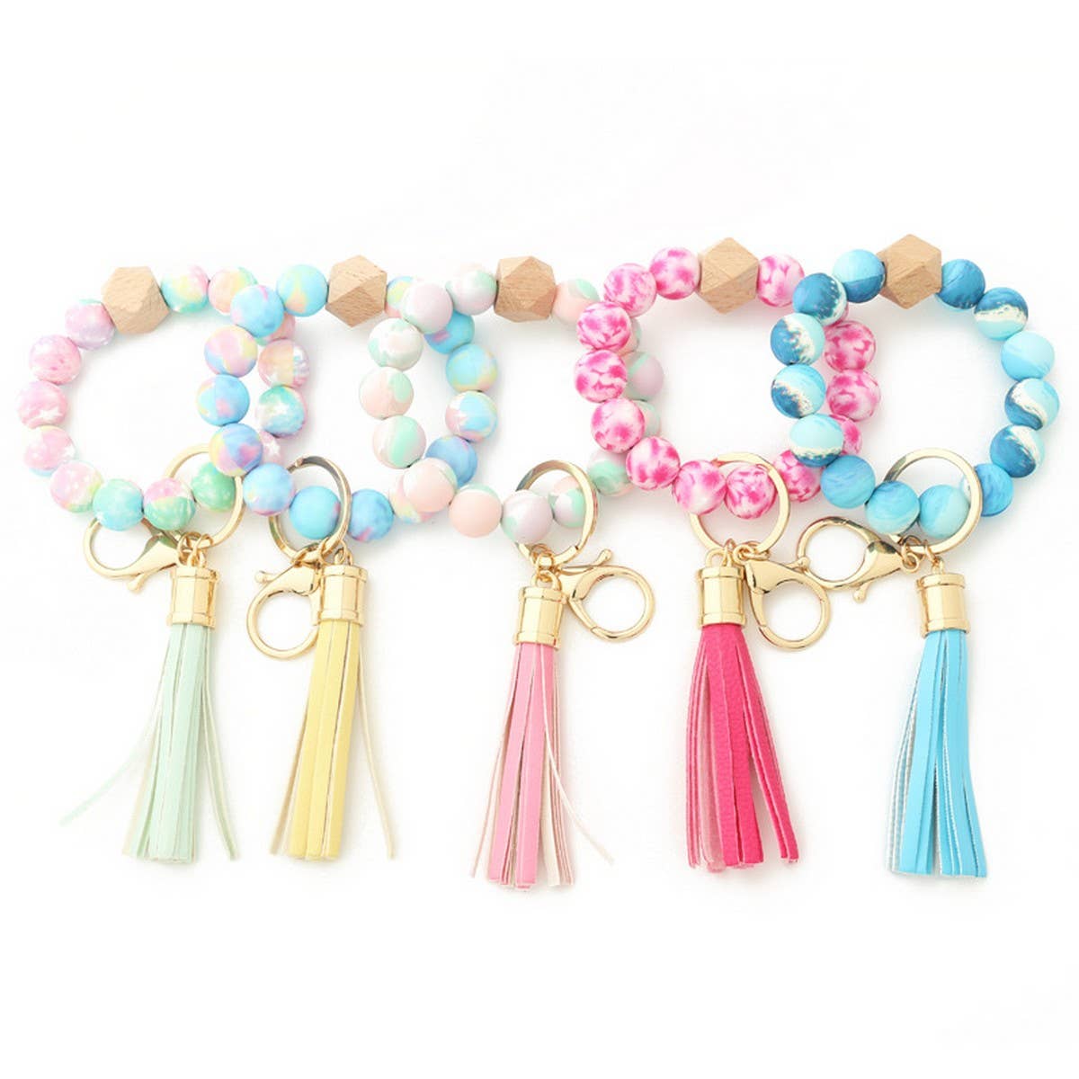 Leopard Print Silicone Bead Bracelet Keychain