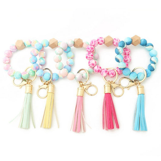 Leopard Print Silicone Bead Bracelet Keychain