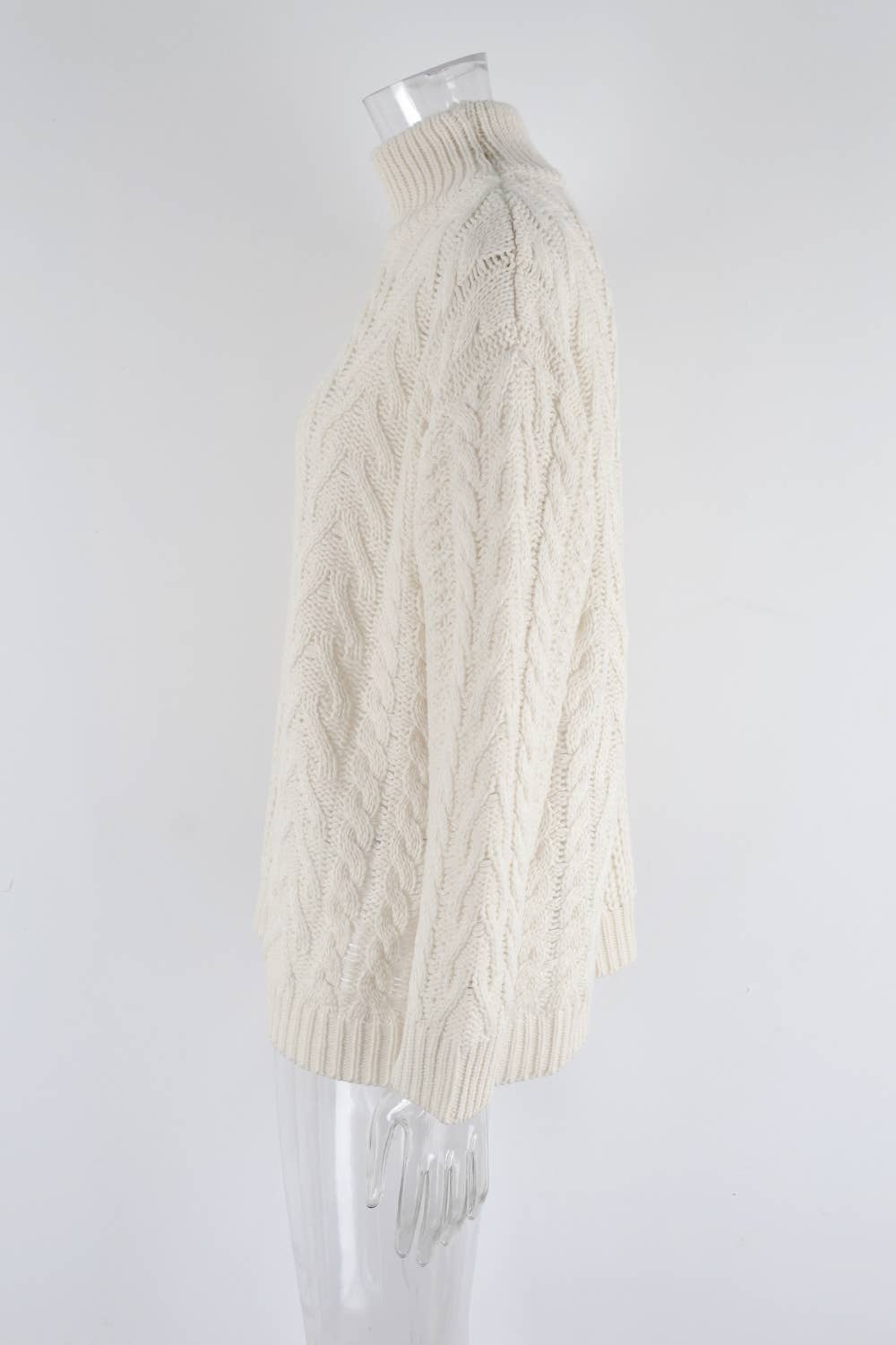 TWIST KNIT HALF TURTLENECK SOLID COLOR SWEATER