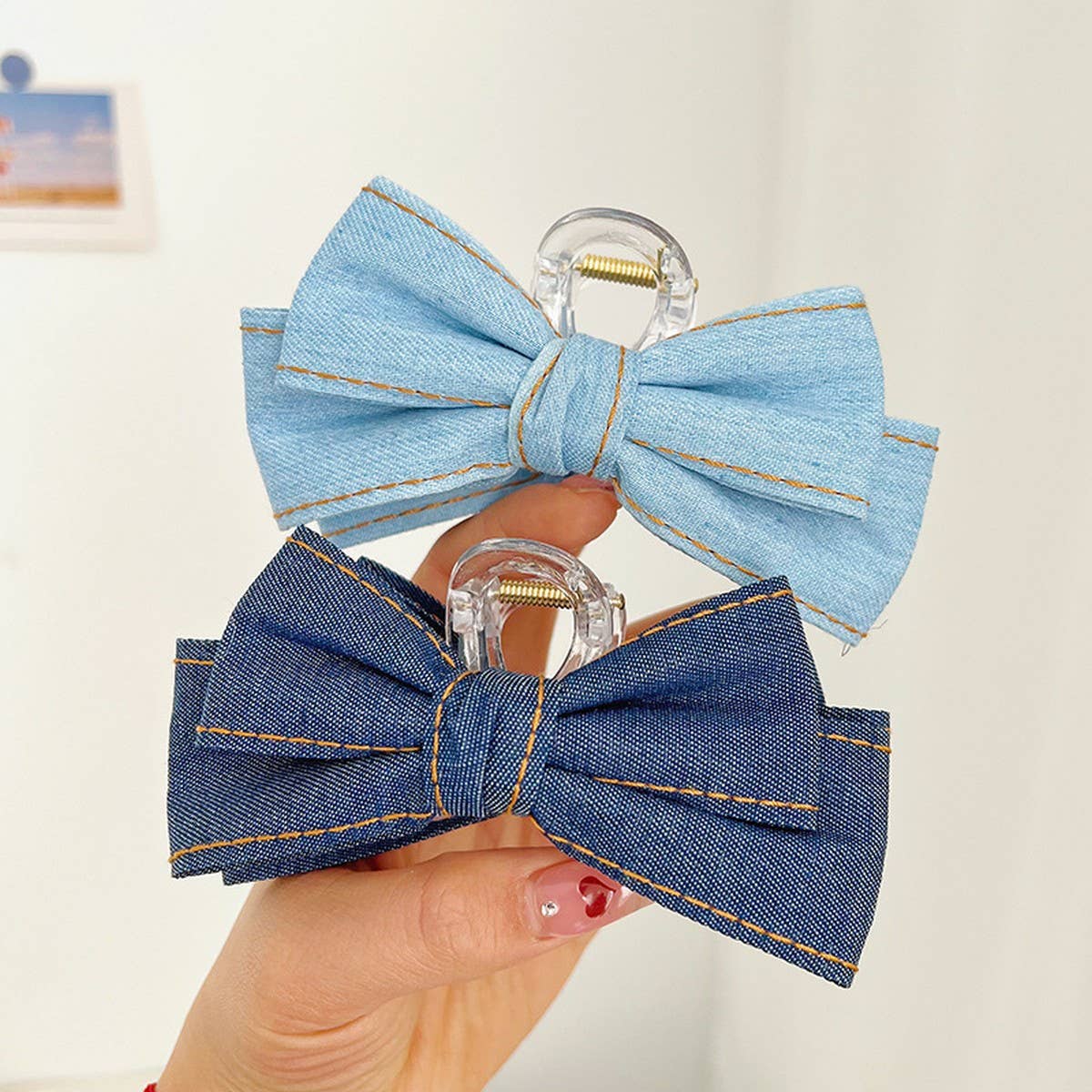 DENIM BOW RETRO VERSATILE HAIRPINS_CWAHA1197