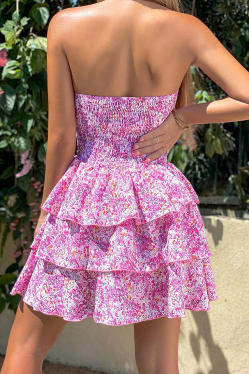 PRINTED CROSS HALTER WAIST SEXY SHORT DRESS