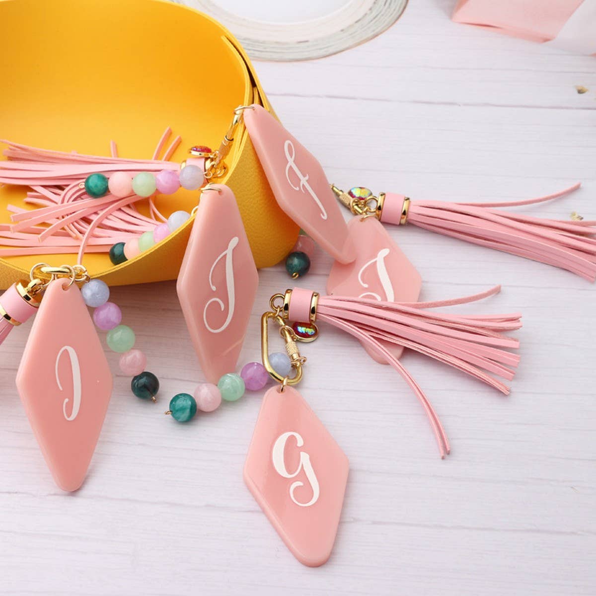 Geometric Acrylic Letter Bag Charm Keychain