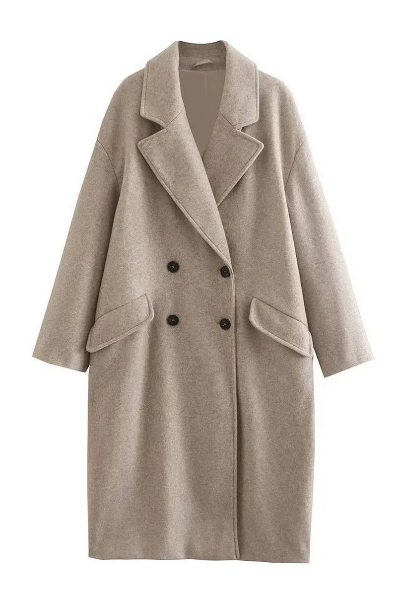 CWOCO1079_SOLID COLOR MID-LENGTH TRENCH COAT WOOLEN COAT