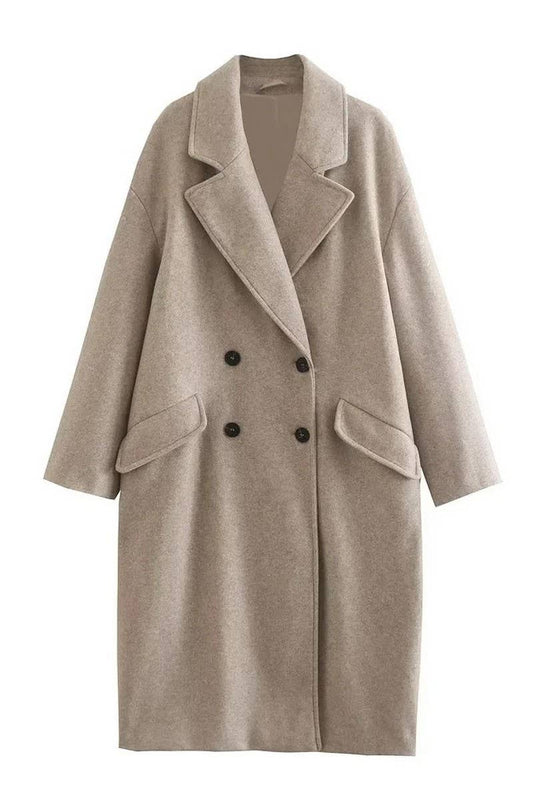 CWOCO1079_SOLID COLOR MID-LENGTH TRENCH COAT WOOLEN COAT