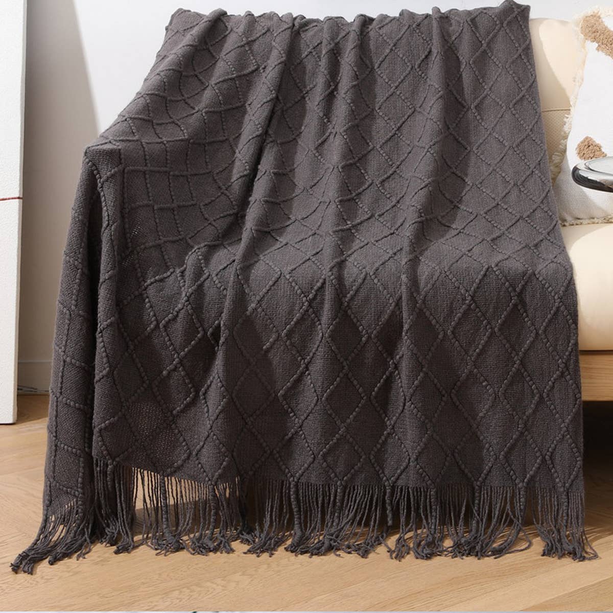 KNITTED TASSEL THIN BLANKET SOFA BLANKET