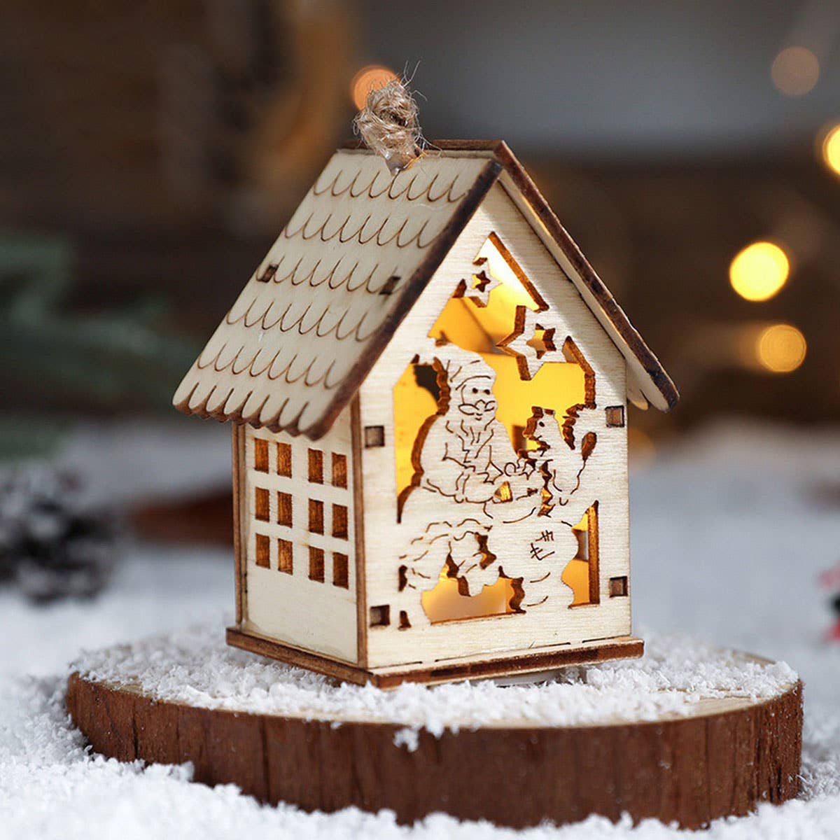 Wooden Christmas House Light Tree Ornament Gift_CWMM9758