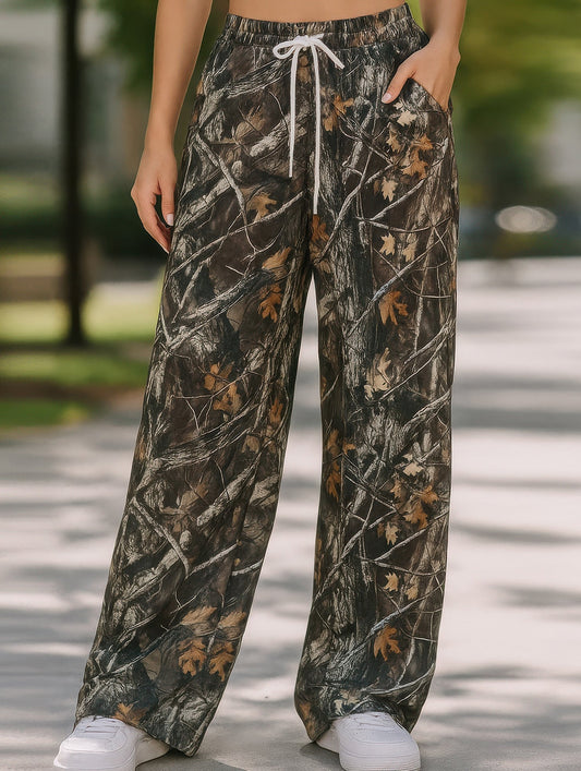 Stretch Waist Camo Print Pants ??Comfortable Cotton Blend Women's Pants