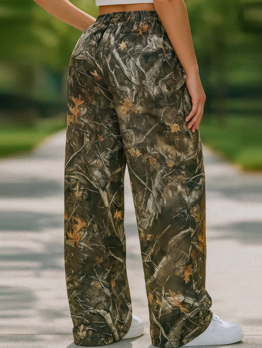 Stretch Waist Camo Print Pants ??Comfortable Cotton Blend Women's Pants
