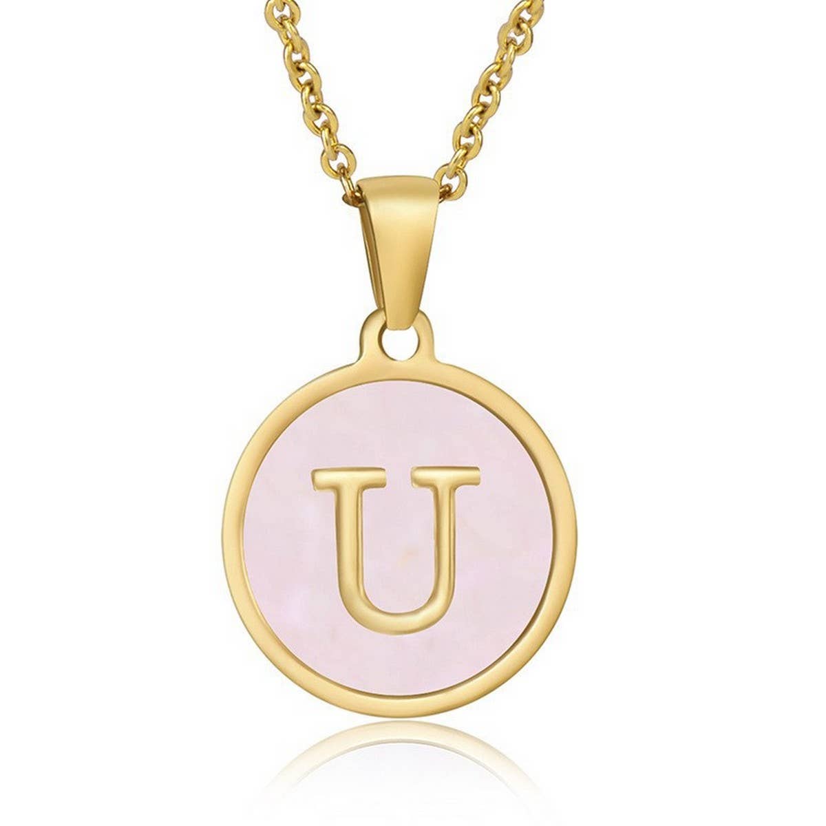 ROUND 18K GOLD STAINLESS STEEL 26LETTERS NECKLACE
