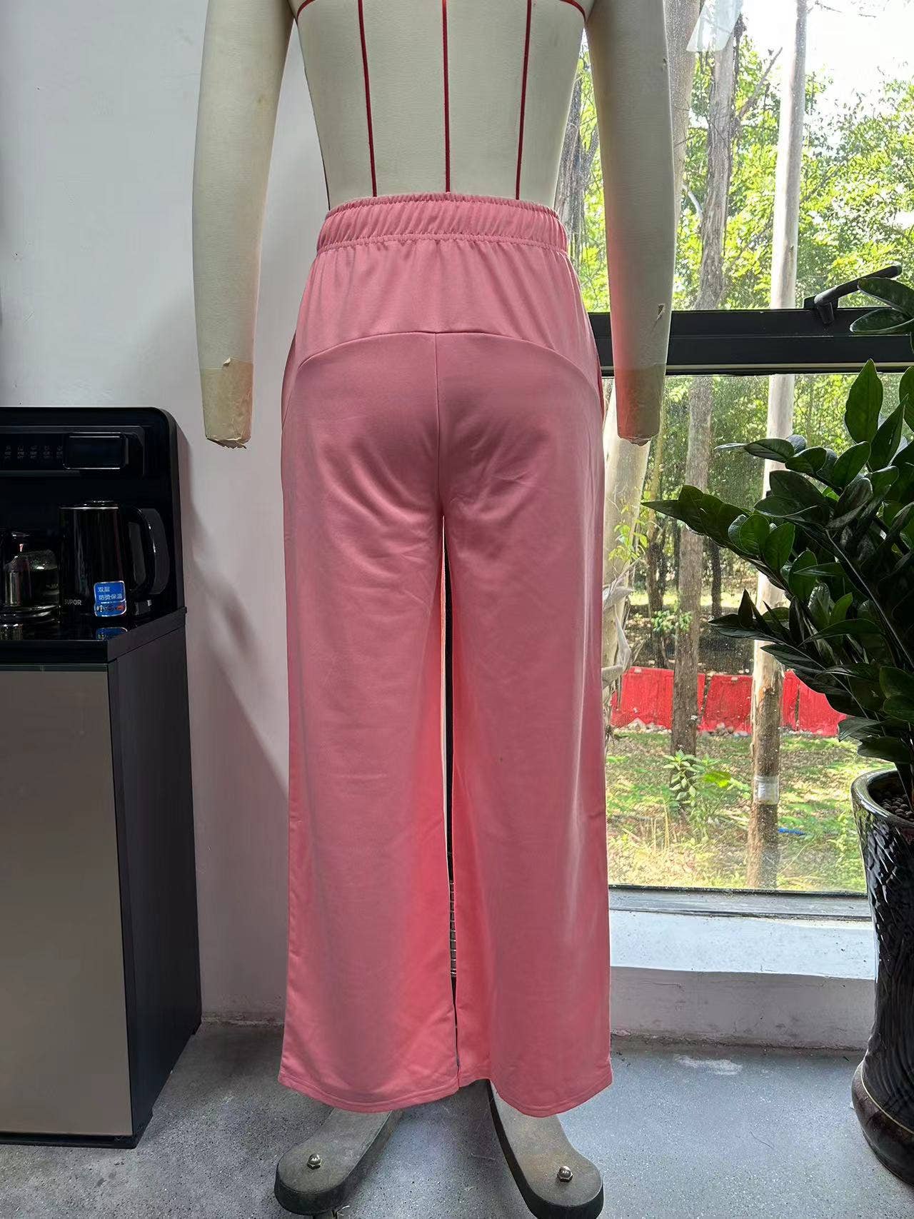 ELASTIC-WAIST CASUAL STRAIGHT LEG WIDE-LEG PANTS
