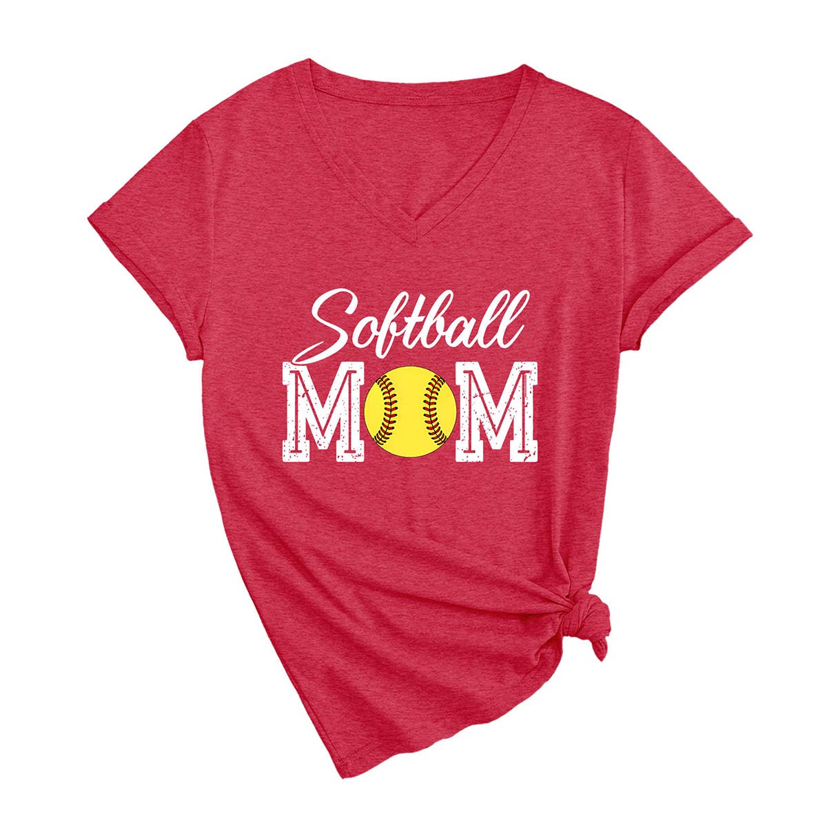 Trendy softball momV neck short-sleeved T-shirt