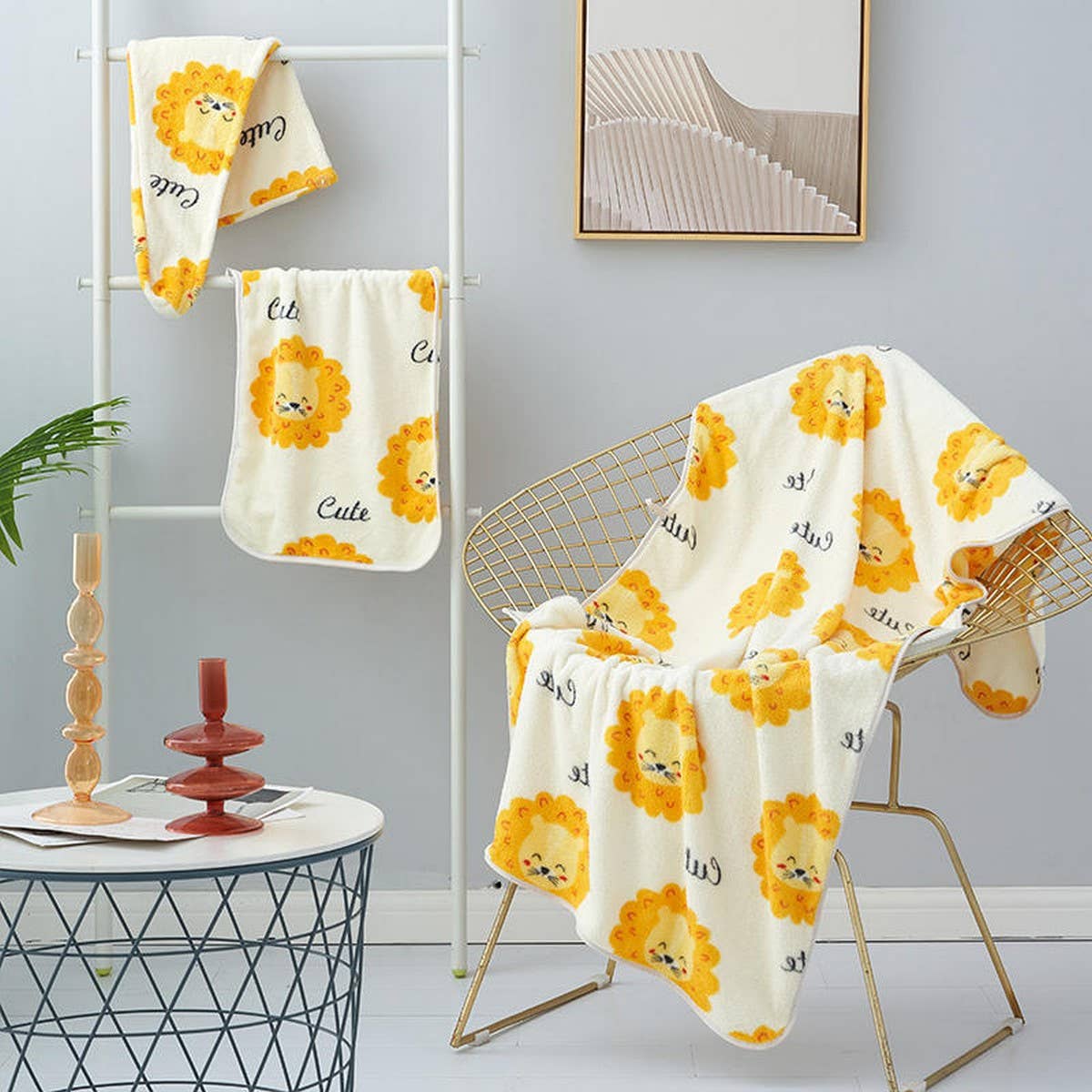 CORAL FLEECE PRINTED SHOWER CAP TOWEL BATH TOWEL