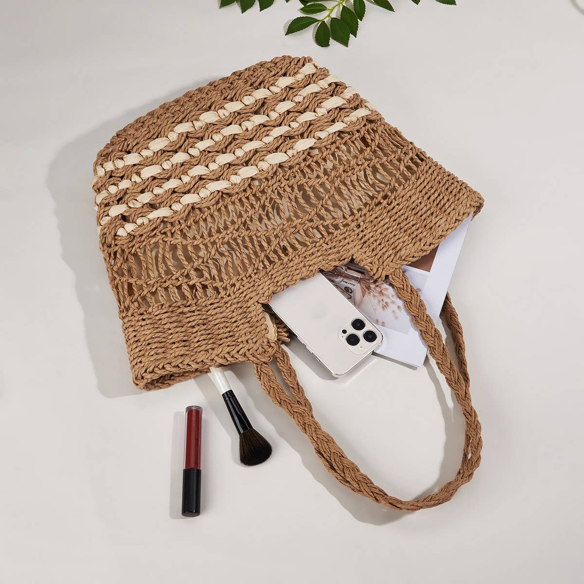WOMEN HOLLOW LARGE CAPACITY PORTABLE WOVEN BAG_CWAB1970