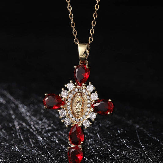Zirconia Pendant Virgin Mary Cross Necklace_CWMM5867