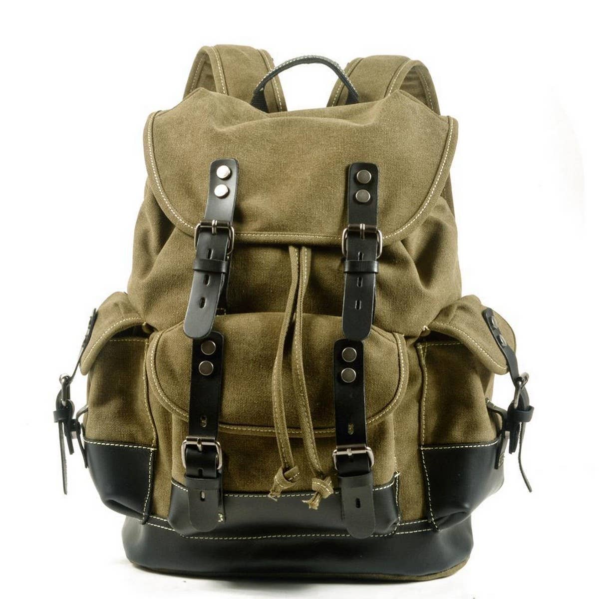 Canvas Leather Hiking Backpack for School & Travel_CWAB5518