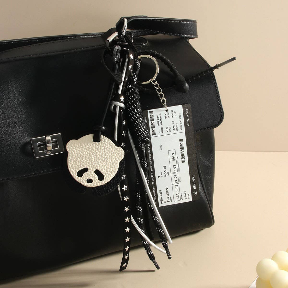 Vintage PU Panda Acrylic Tag Keychain Bag Charm