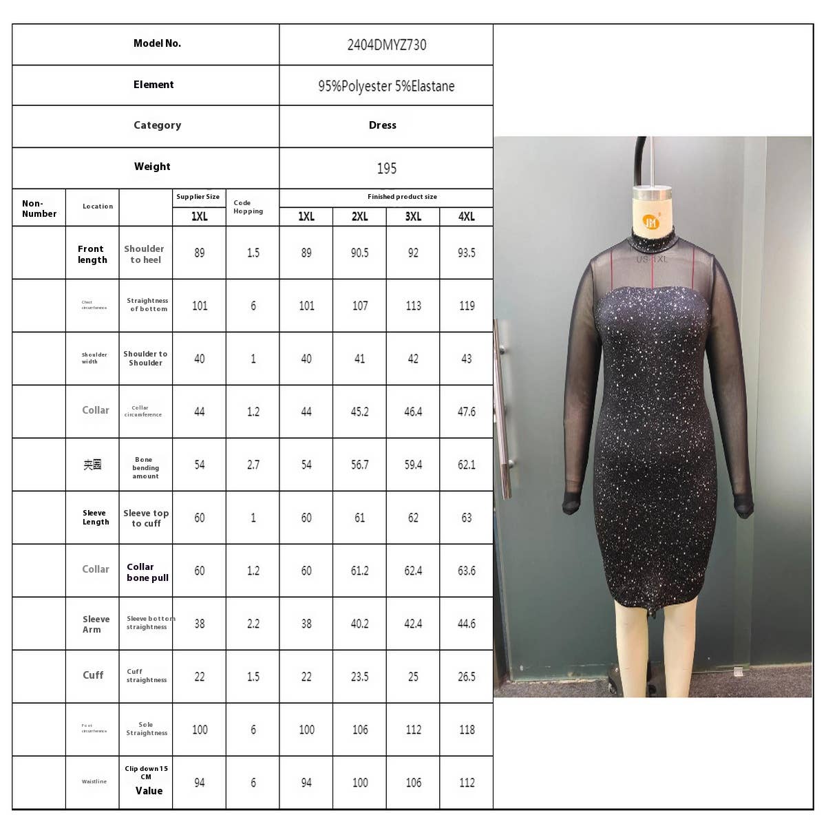 Plus Size Mesh Bodycon Dress ??Long Sleeve, Slim_CWDMD5980