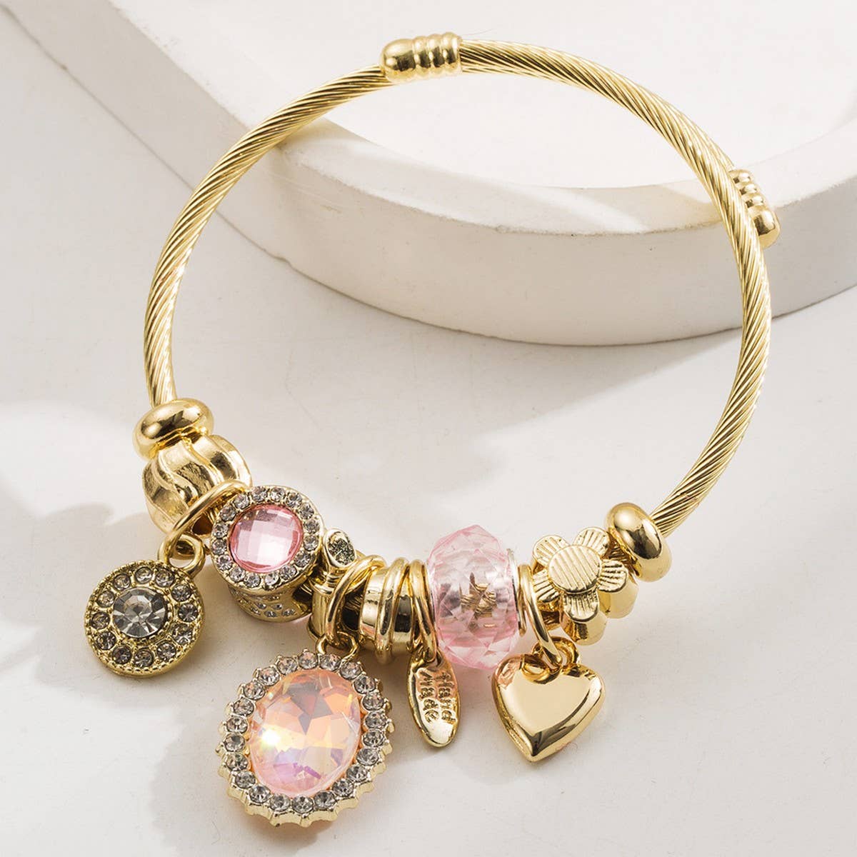 Stylish Couple Bracelet with Round Heart Pendant_CWMM8578