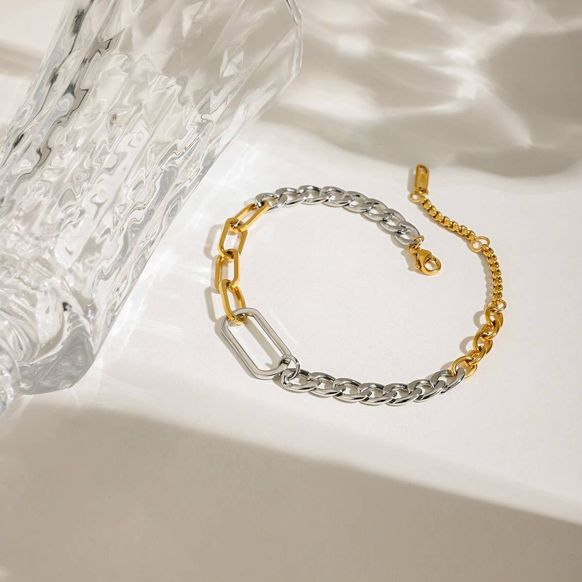 Minimalist Gold-Silver Chain Bracelet in Steel