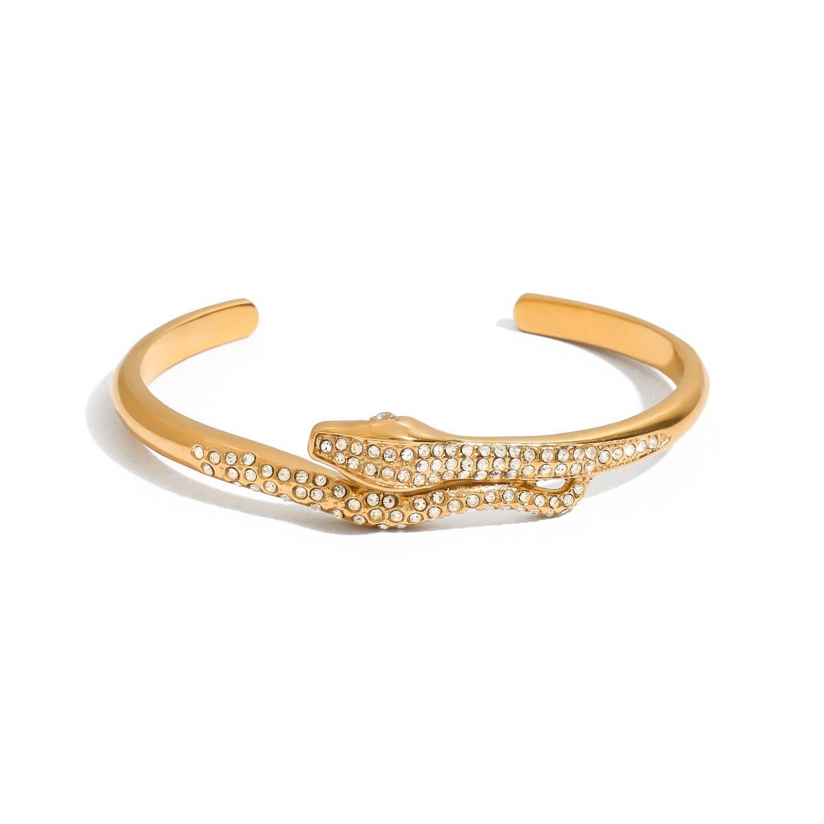 18K Gold Snake Open Bangle with Zircon, No Fade_CWAJE4699