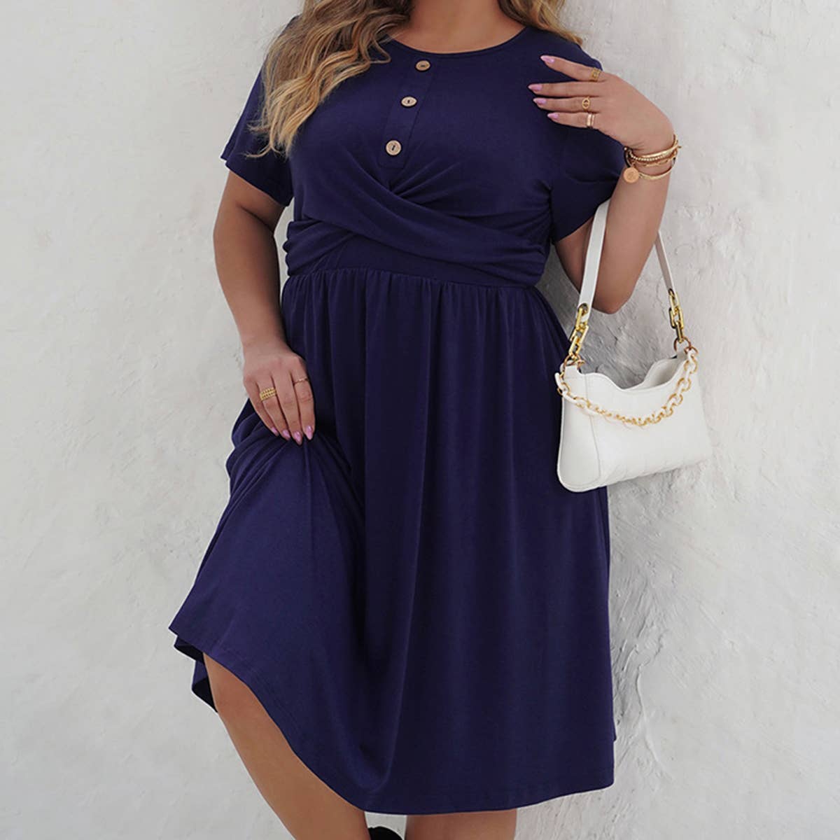WOMEN'S PLUS SIZE CASUAL ROUND NECK SLIMMING DRESS_CWDSD3145