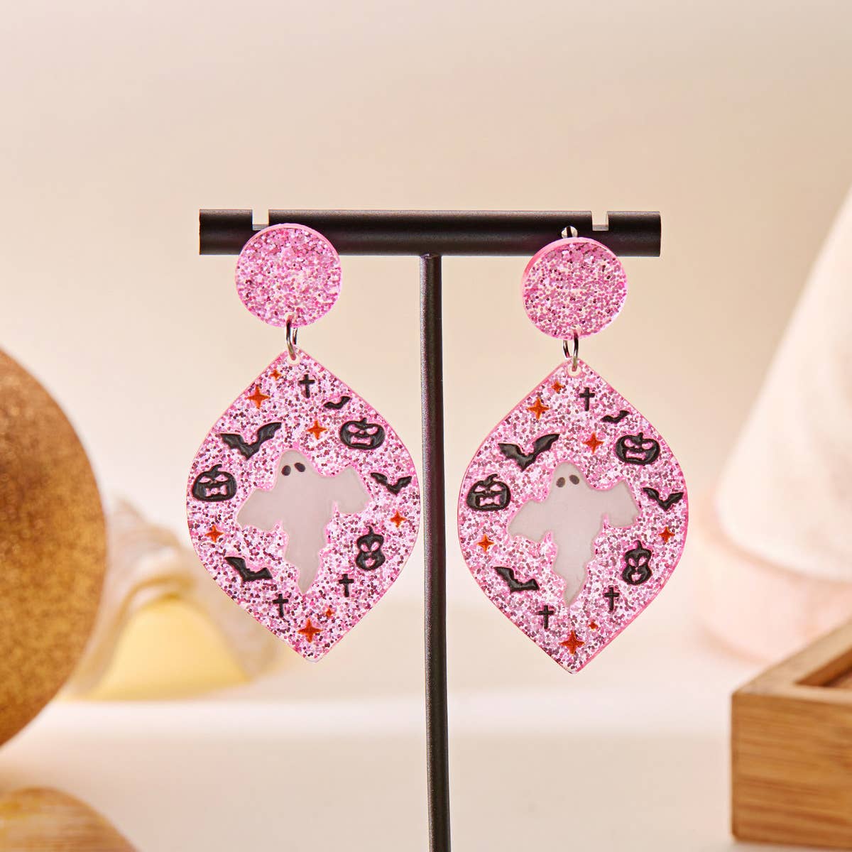 HALLOWEEN FUNNY PUMPKIN BAT LEAF EARRINGS