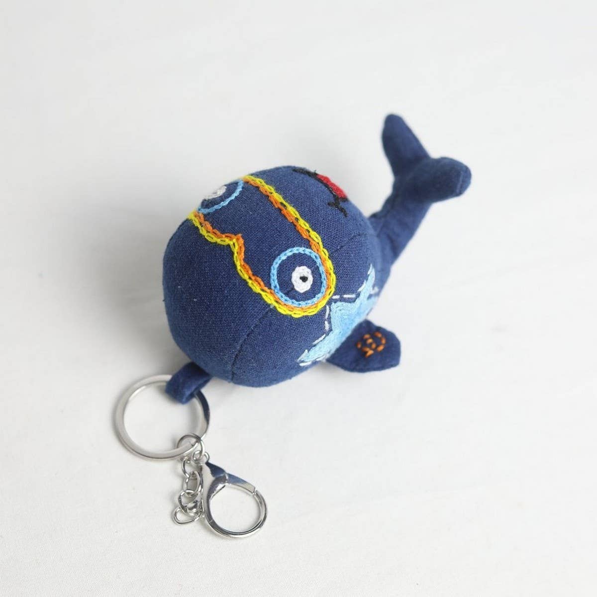 Hand-Embroidered Blue Whale & Fish Plush Charm