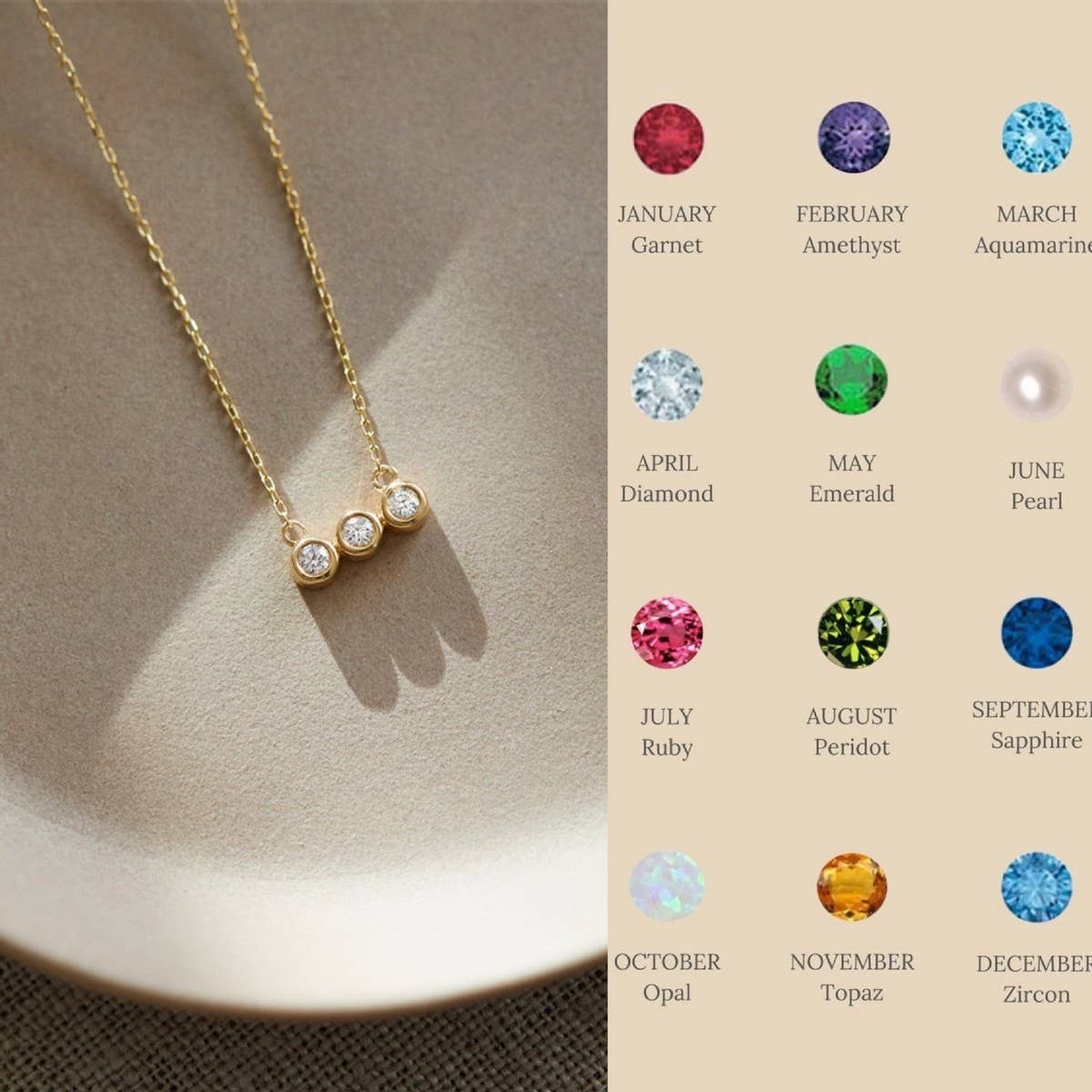 12 Birthstone Pendant Clavicle Necklace_CWMM5670