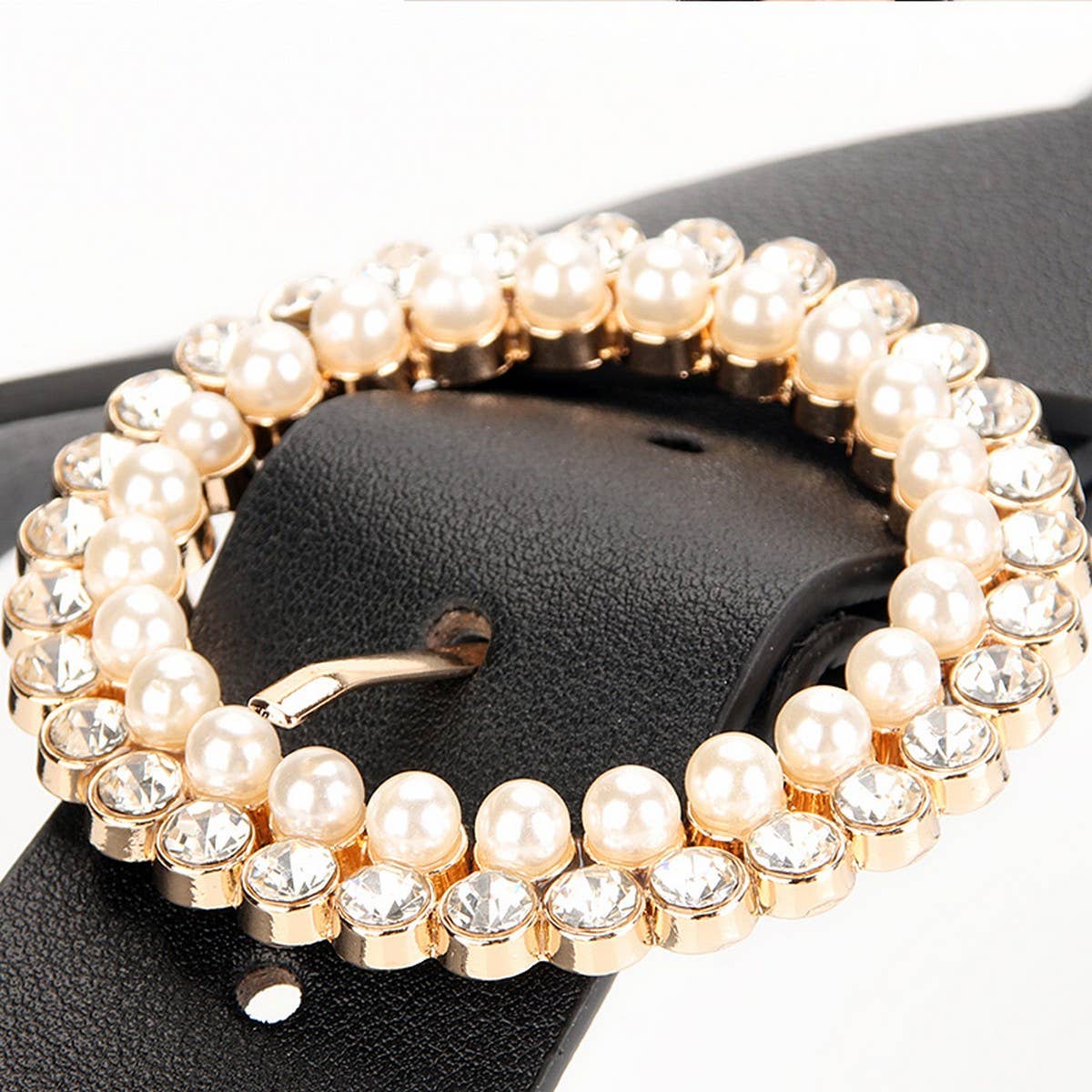 CLASSIC VINTAGE ROUND RHINESTONE PEARL BUCKLE BELT_CWABE0400