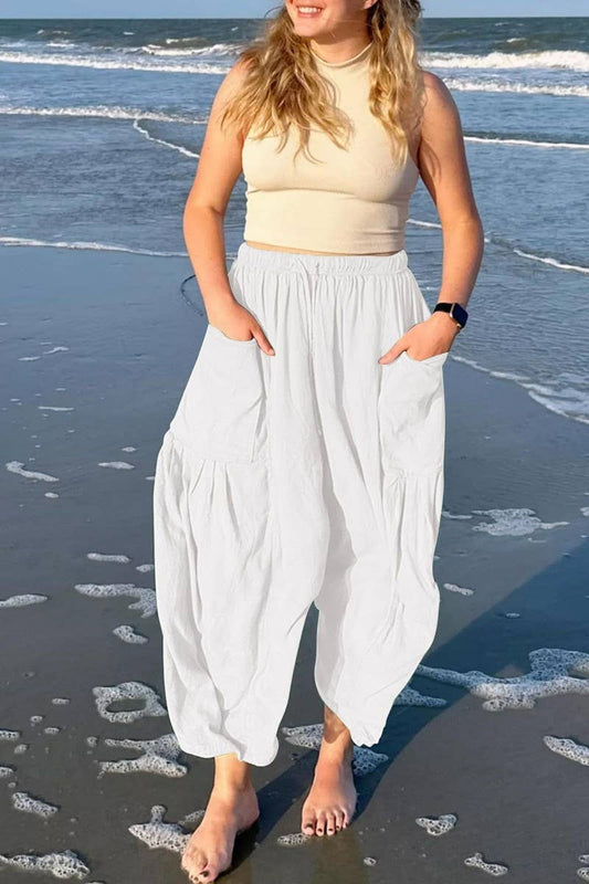 CWBLP1853_ELASTIC WAIST PLEATED HIGH WAIST WIDE LEG PANTS