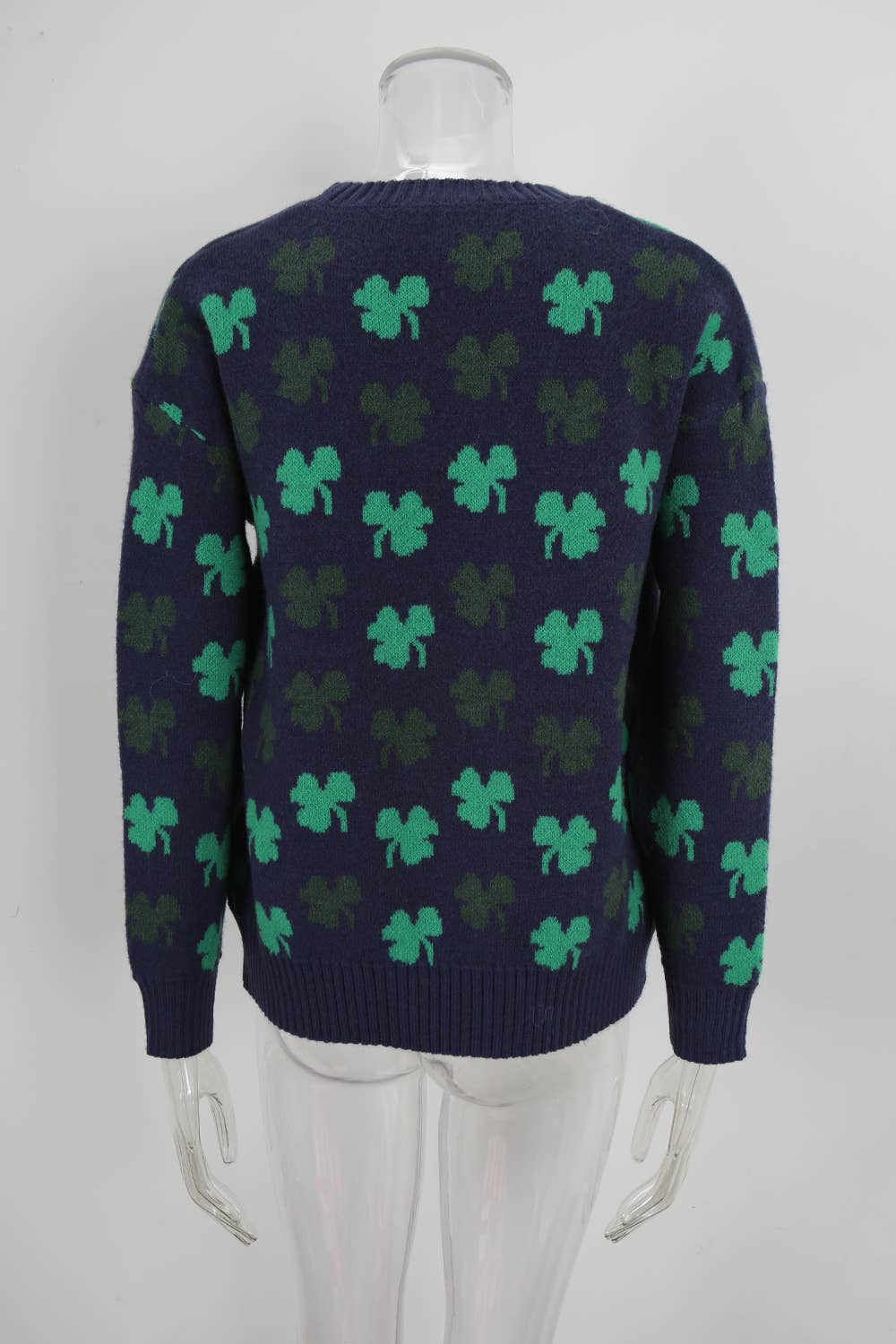 Trendy four-leaf clover jacquard knitted sweater