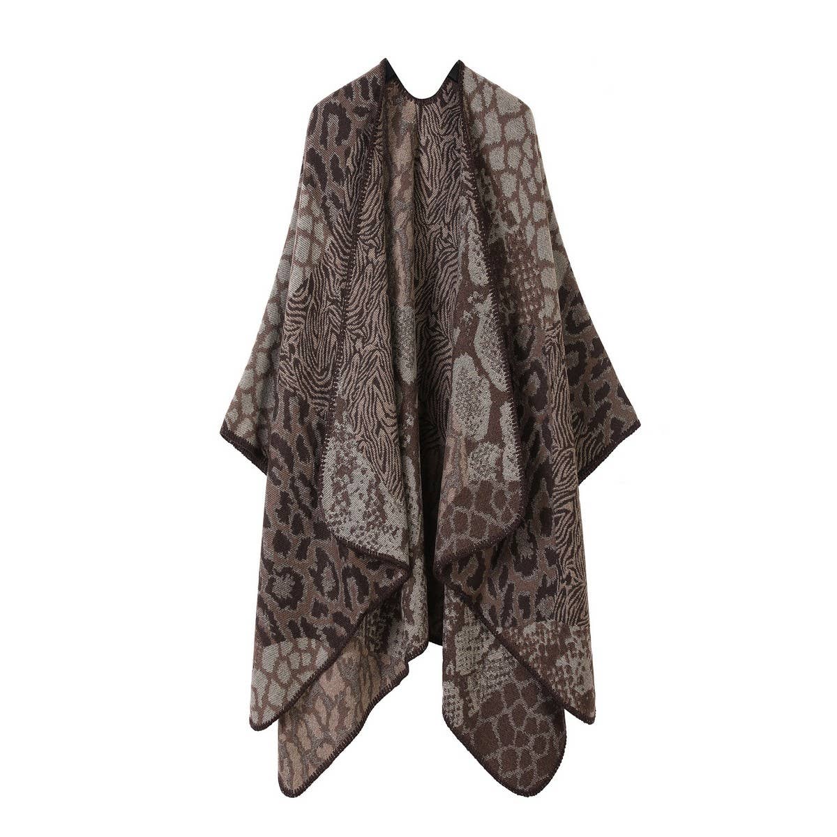 LEOPARD PRINT SCARF SLIT SHAWL FASHION CAPE