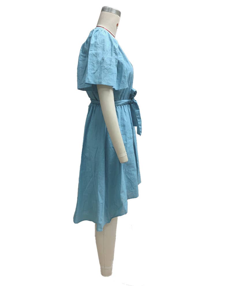 Lace-up V-neck high-waisted wide-swing dress