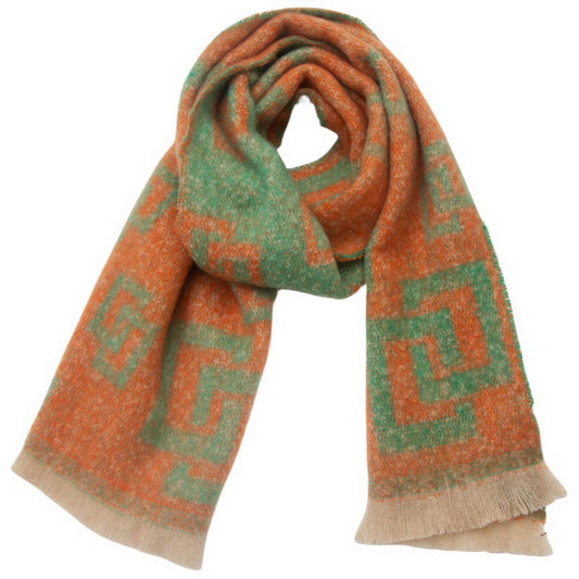 Greek Key Jacquard Scarf ? Fringe Winter Wrap