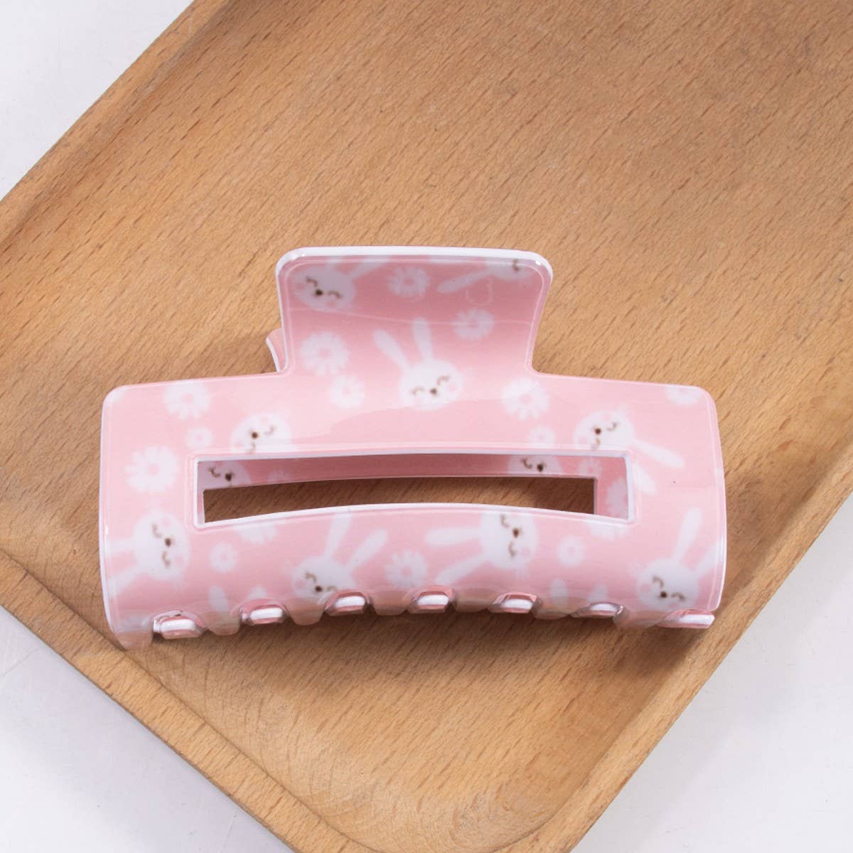 CWAHA1439_BUNNY HEAD PRINT RECTANGULAR LARGE HAIR CLAW CLIP