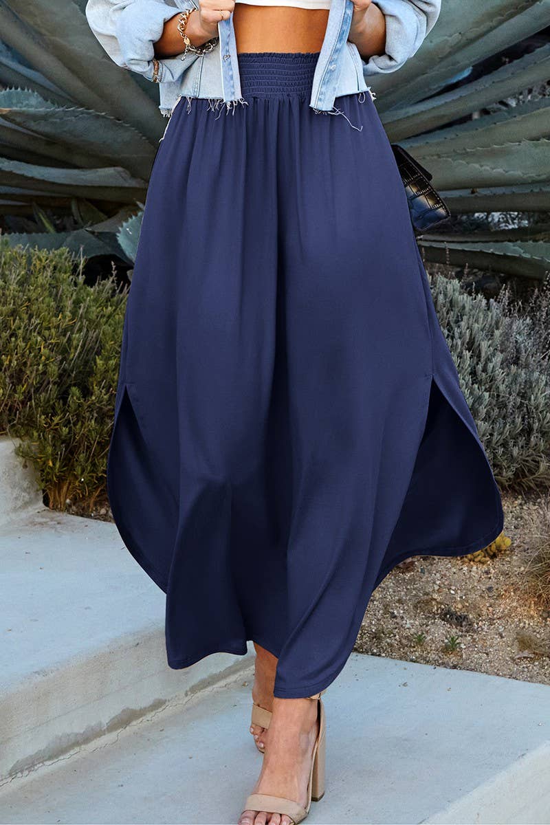 CWBLS041-P_PLUS SIZE SMOCKING WAIST MAXI SKIRT