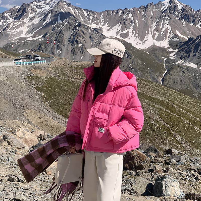 Stand collar hooded thick warm padded jacket