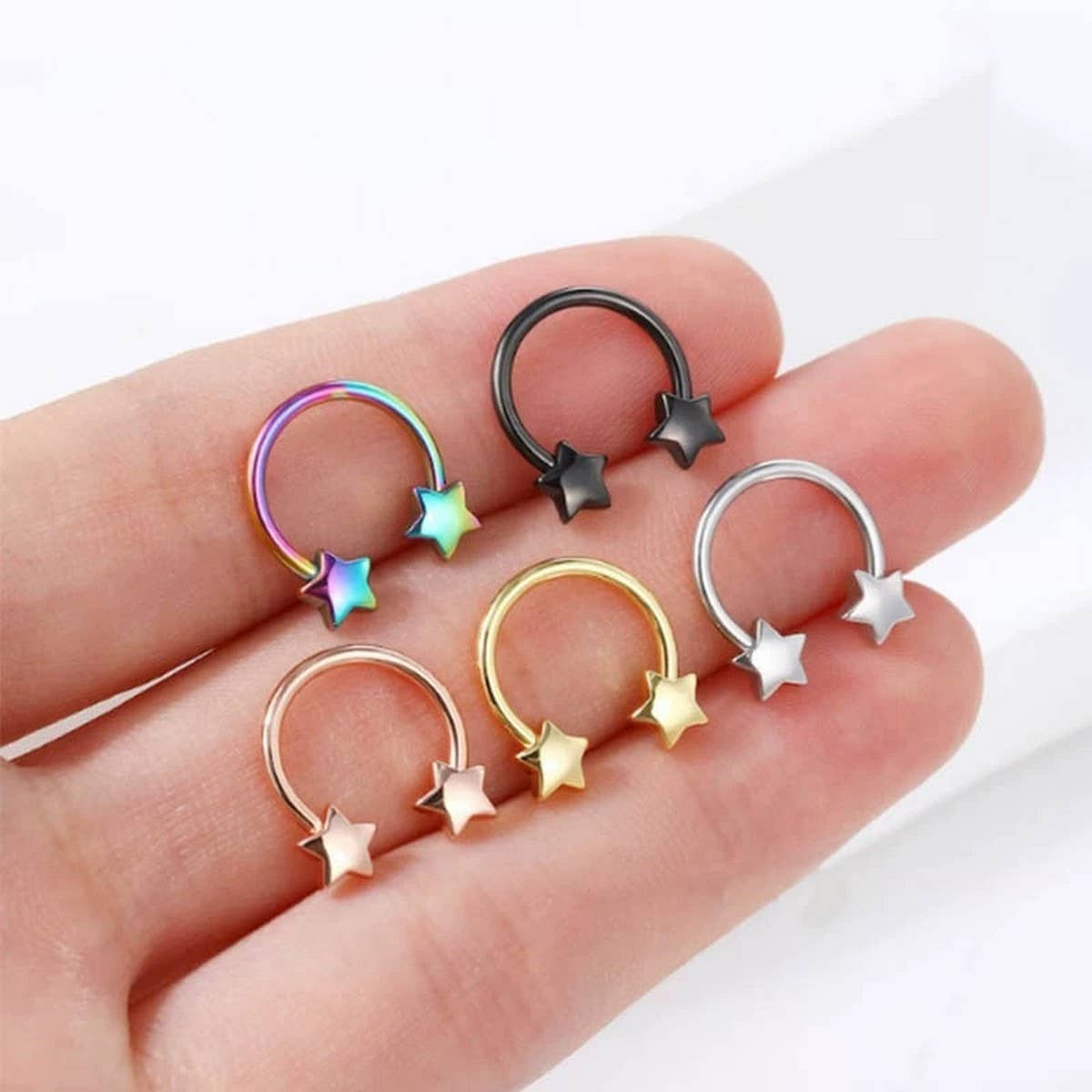 Stainless Steel Heart & Star Nose Ring Set_CWMM9516