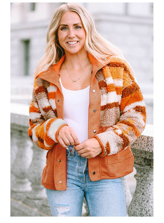 LEATHER FLEECE PATCHWORK BREASTED CARDIGAN