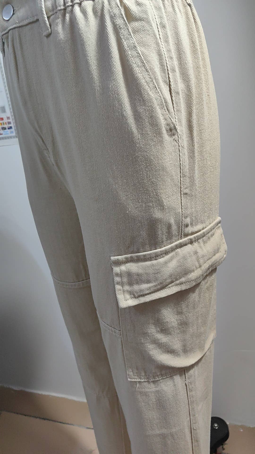 ELASTIC-WAISTED DENIM CARGO CASUAL PANTS