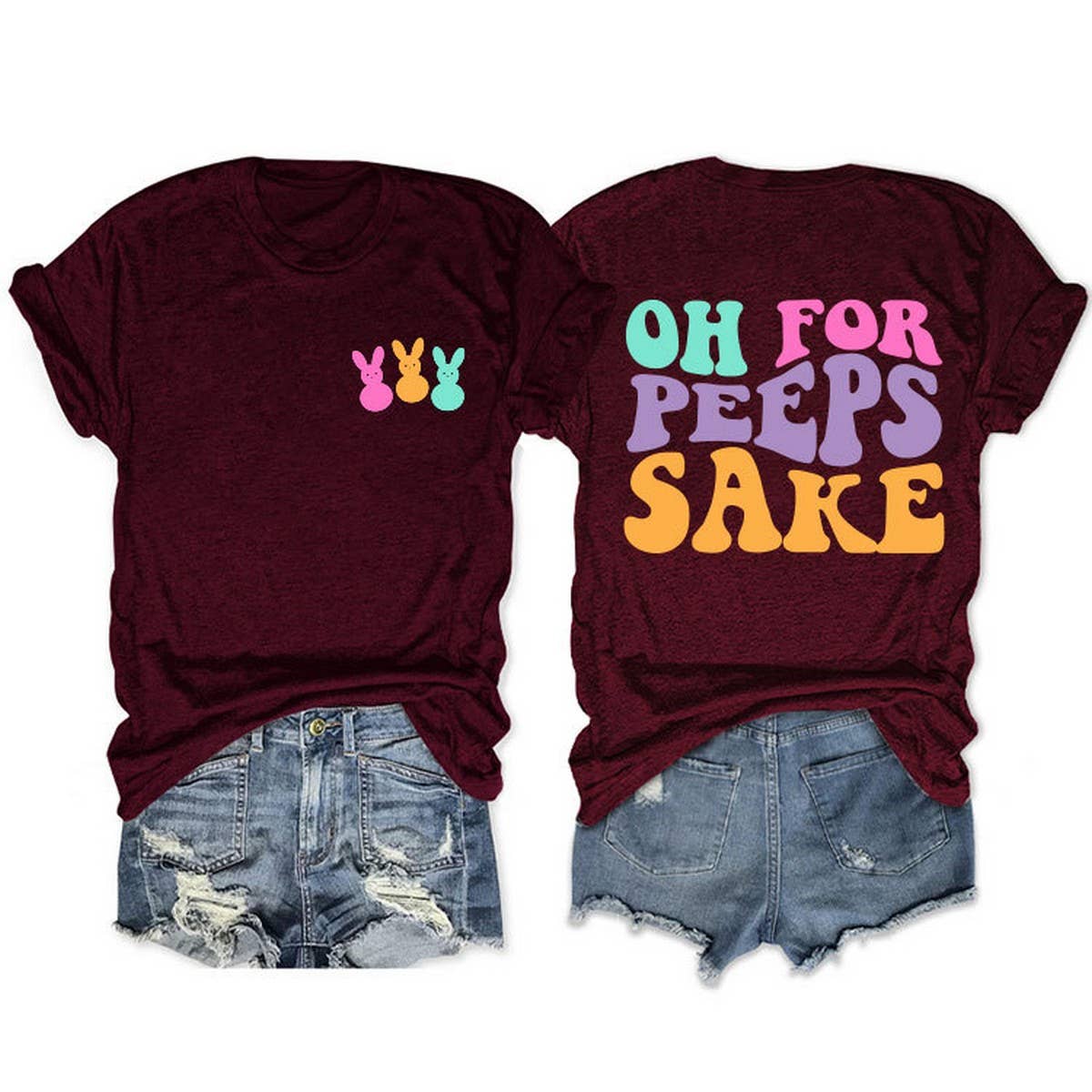 EASTER ALPHABET PRINT ROUND NECK SHORT SLEEVE TEES_CWTTS0809