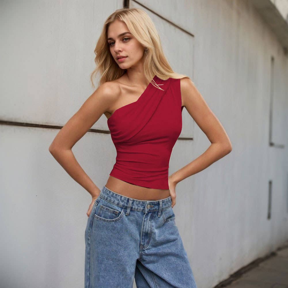 Slant neck sexy one-shoulder T-shirt