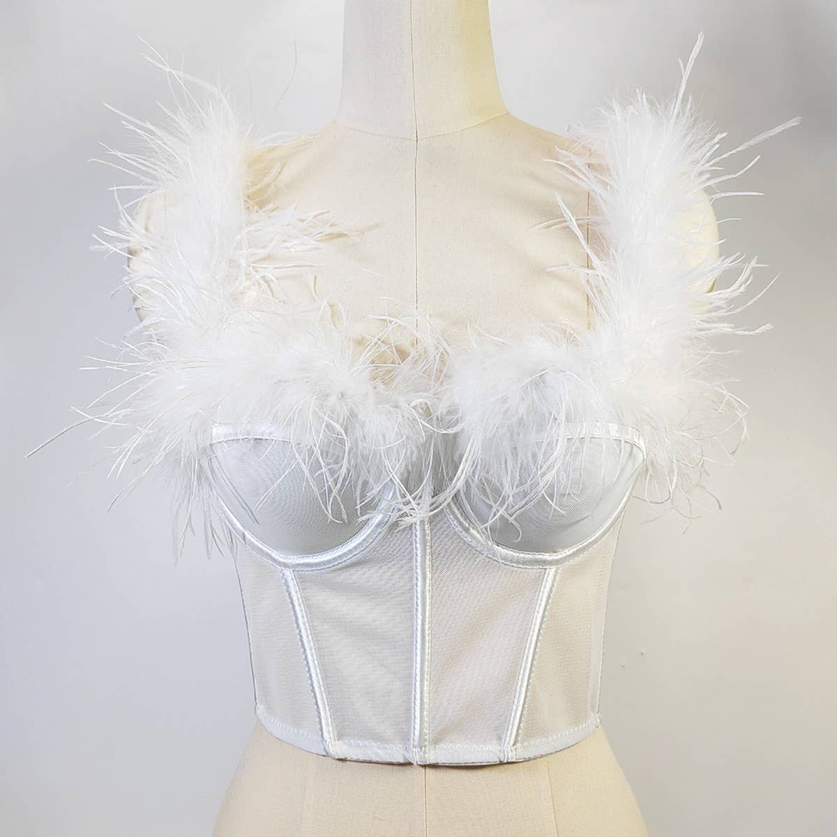 HIGH-END OSTRICH FEATHER FISHBONE TUBE TOP