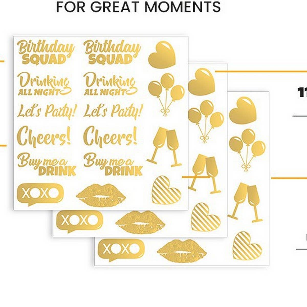 Gold Foil Birthday Party Metallic Tattoo Stickers