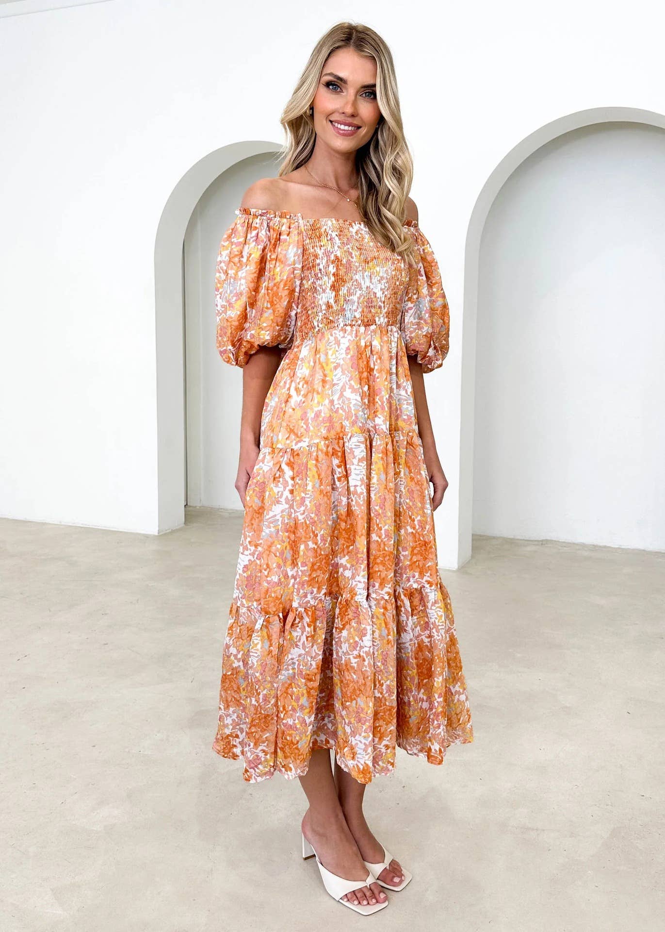 PRINT FRENCH CAKE DRESS WITH PUFF SLEEVES