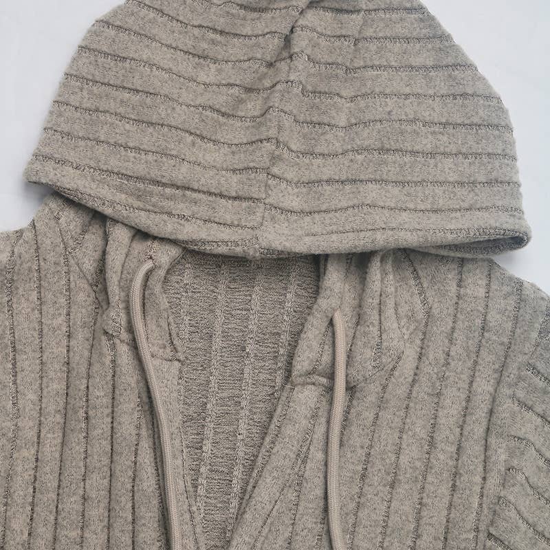 SOLID COLOR WOOLEN PIT STRIP HOODIE FOR WOMEN