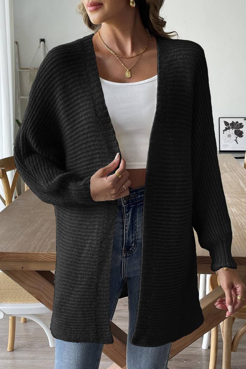 CWOSWL07392_WOMEN FUR KNIT CARDIGAN SWEATER JACKET