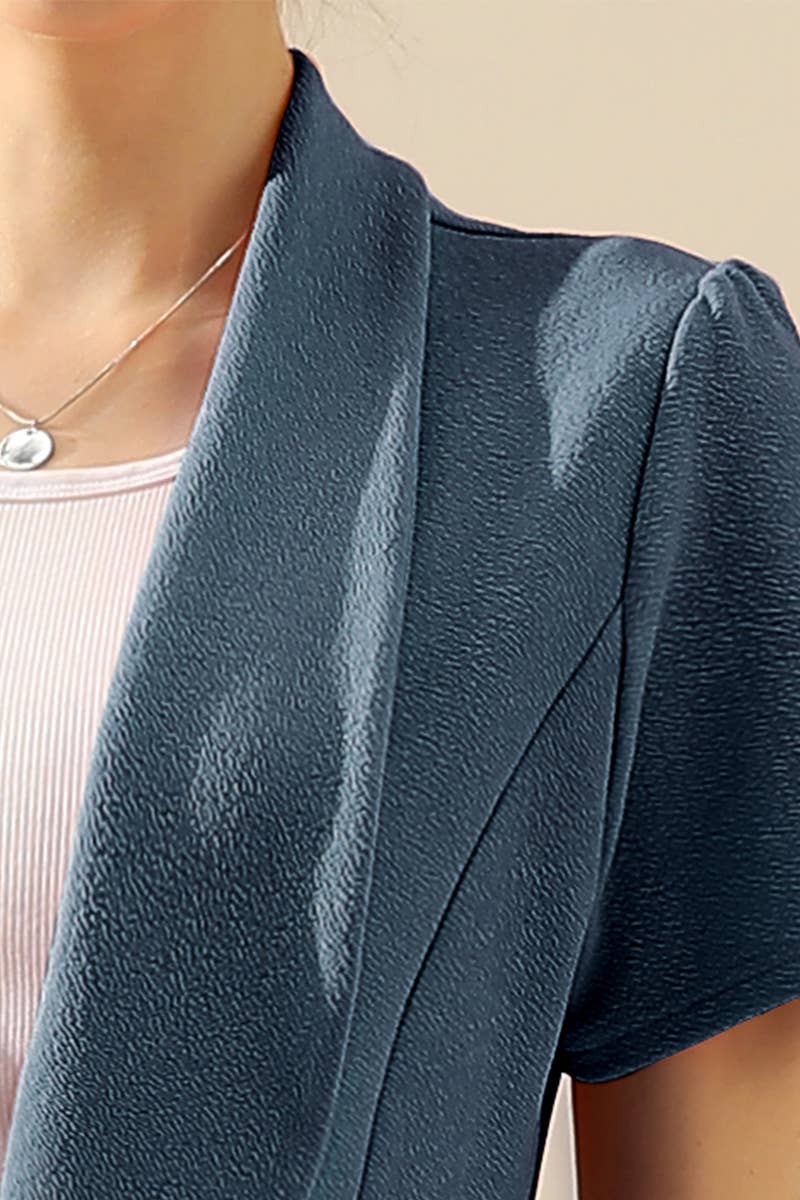 CWOBL095-P_Short Sleeve Open Front Draped Ruffles Blouses